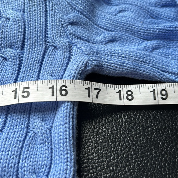 Ralph Lauren Sport Cable Knit Sweater Blue Vneck Pink Embroidered Pony Sz M - Picture 8 of 9